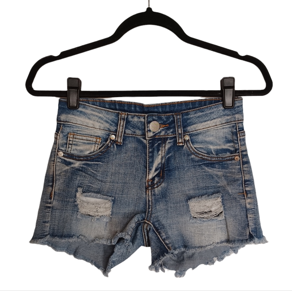LING COLLECTION Distressed Raw Hem Denim Jean Shorts Small